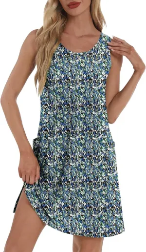 Summer Dresses for Women 2025 Eyelet Casual Loose Sleeveless Sun Dresses with Pockets Swimsuit Coverup for Women
