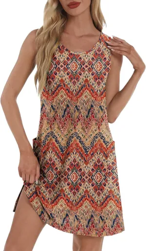 Summer Dresses for Women 2025 Eyelet Casual Loose Sleeveless Sun Dresses with Pockets Swimsuit Coverup for Women