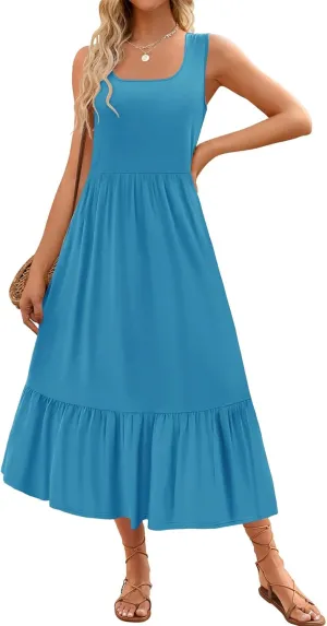 Summer Dresses for Women 2025 Vacation Sleeveless Babydoll Dress Scoop Neck Loose Fit Tank Sundress