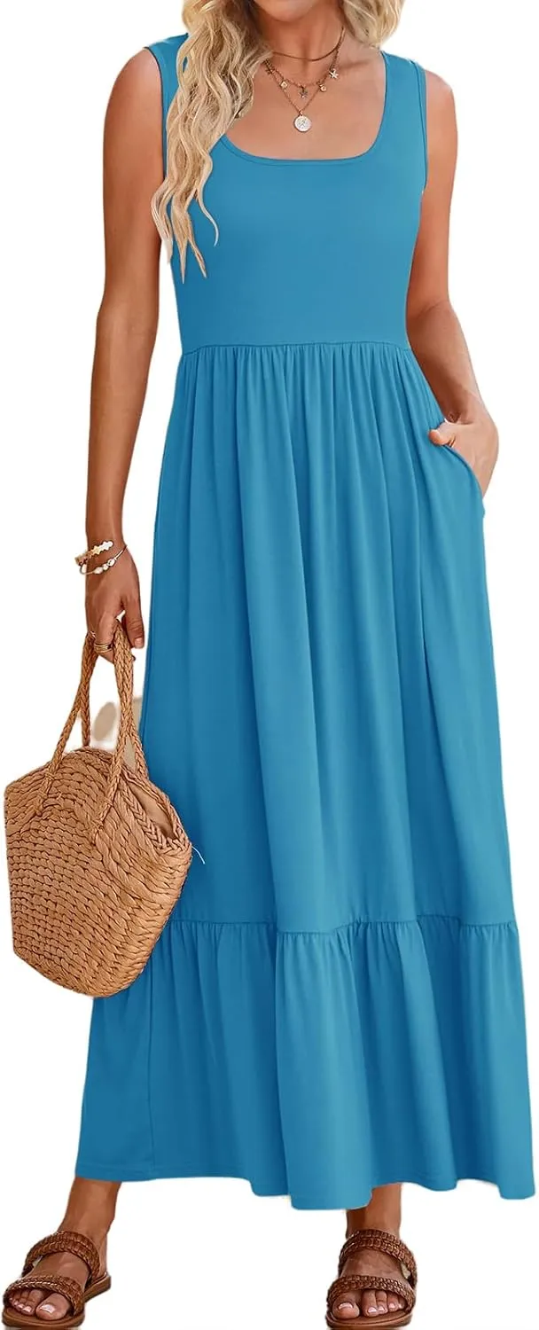 Summer Dresses for Women 2025 Vacation Sleeveless Babydoll Dress Scoop Neck Loose Fit Tank Sundress