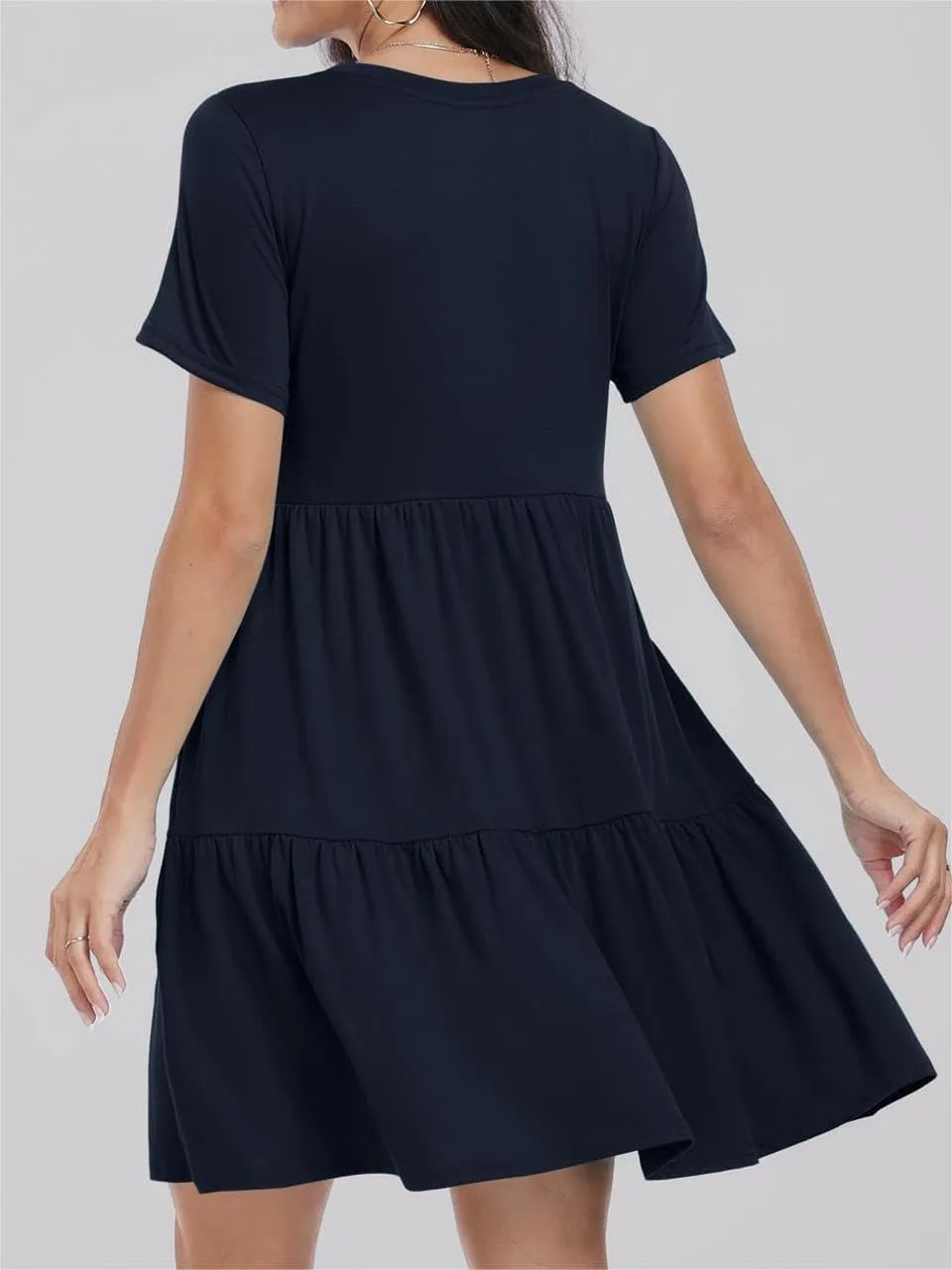Summer Dresses for Women Short Sleeve Crew Neck Ruffle Tiered Midi Dresses Loose Fit Solid Color Sundress 2025