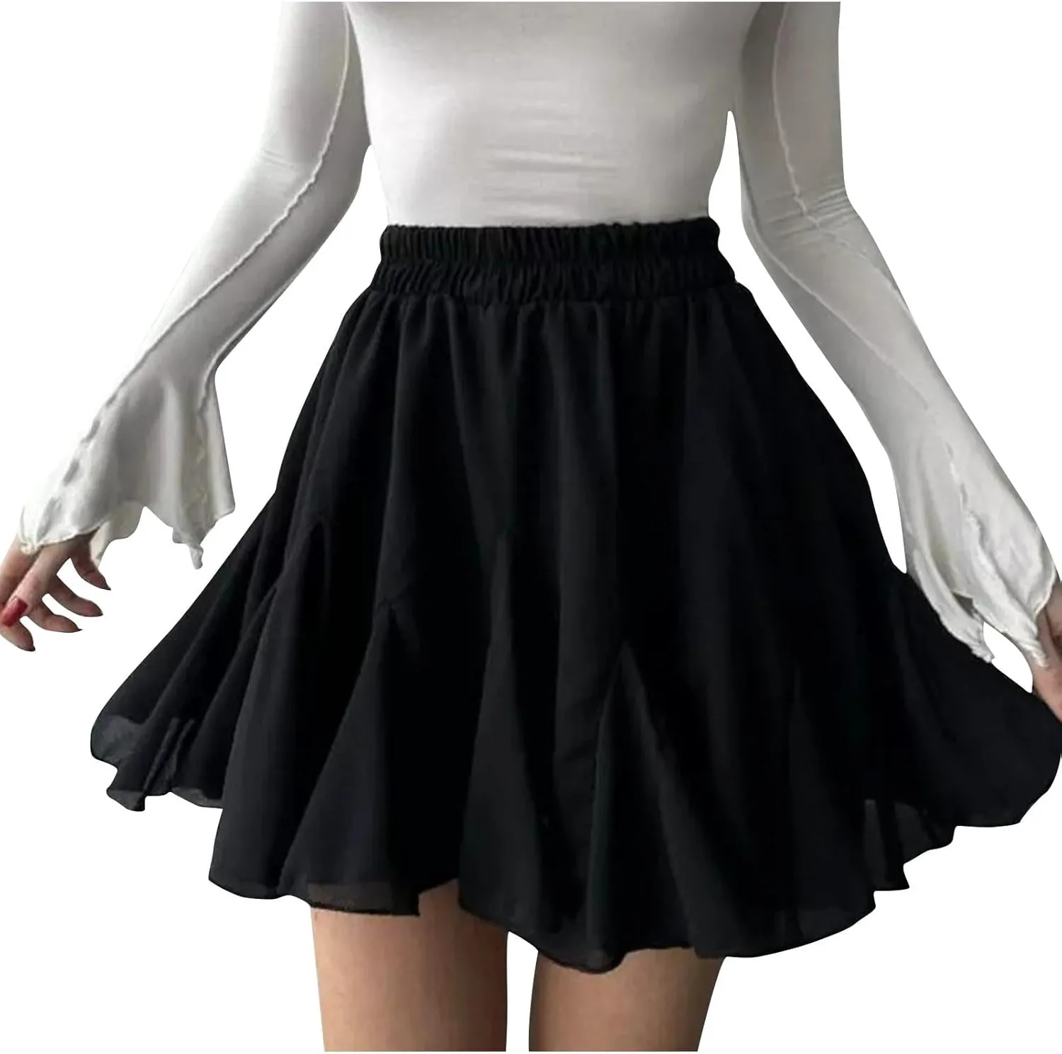Summer Mini Skirt for Women 2025 Fashion Elastic Waist Pleated Ruffle Layered Short Skirts Solid Color Bubble Skorts