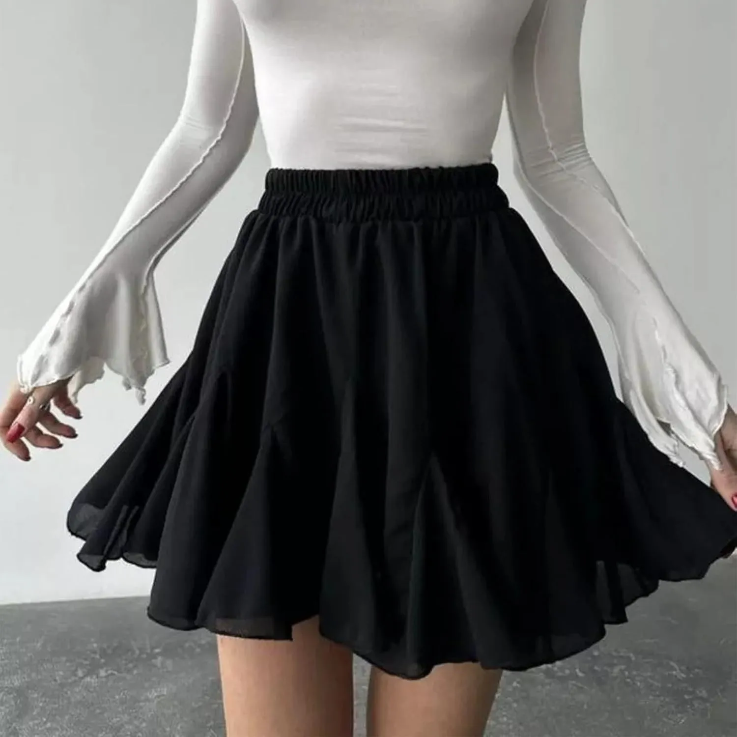 Summer Mini Skirt for Women 2025 Fashion Elastic Waist Pleated Ruffle Layered Short Skirts Solid Color Bubble Skorts