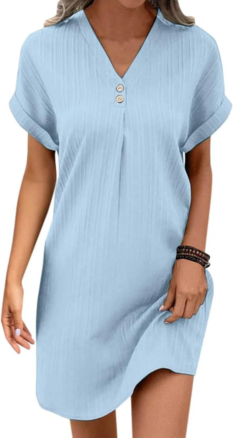 Sundresses for Women Summer Short Sleeve Comfy Travel Dresses Beach Wear Prom Maxi Trendy Spring Vacation Clothes 2025