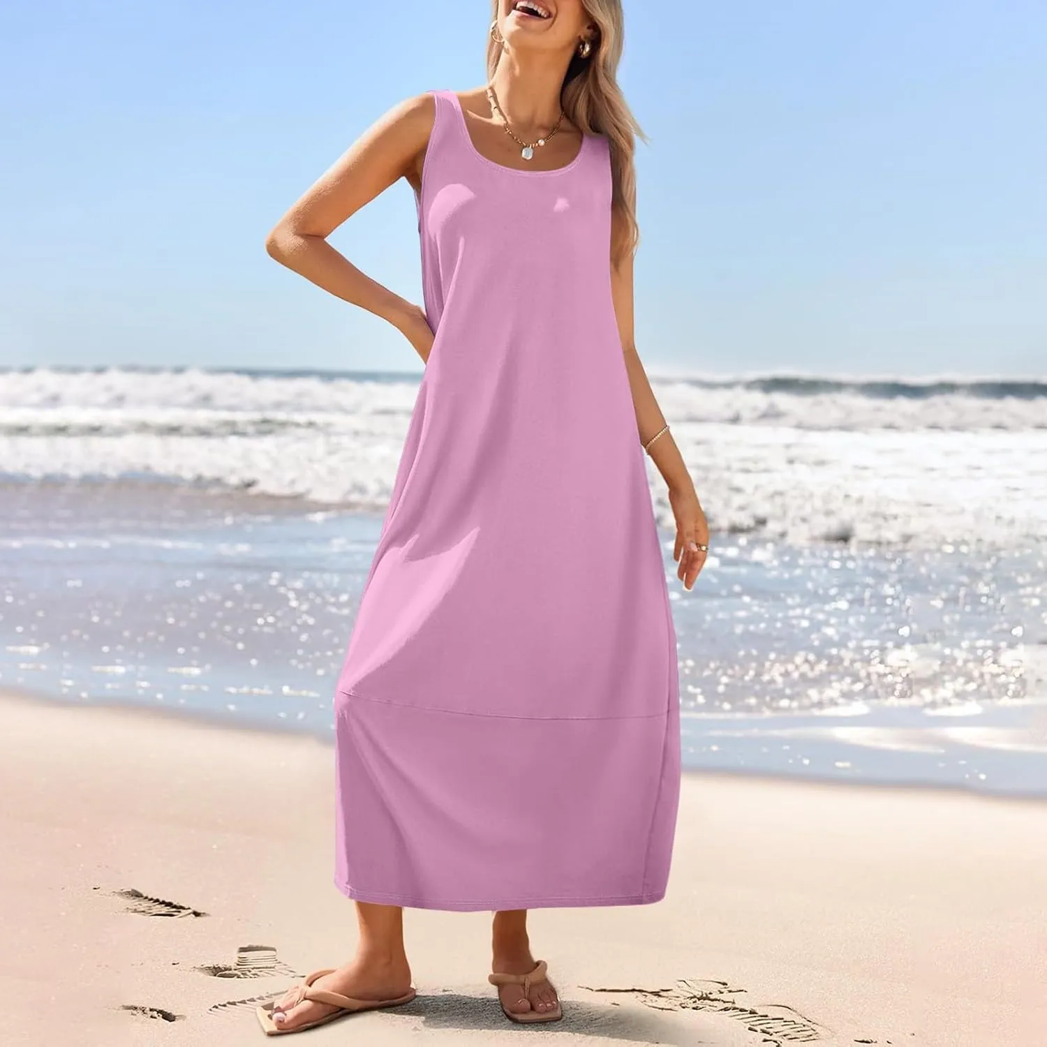 Sundresses for Women,2025 Summer Casual Scoop Neck Sleeveless Tank Maxi Dress,Trendy Floral Beach Vacation Dress
