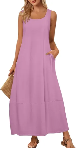 Sundresses for Women,2025 Summer Casual Scoop Neck Sleeveless Tank Maxi Dress,Trendy Floral Beach Vacation Dress