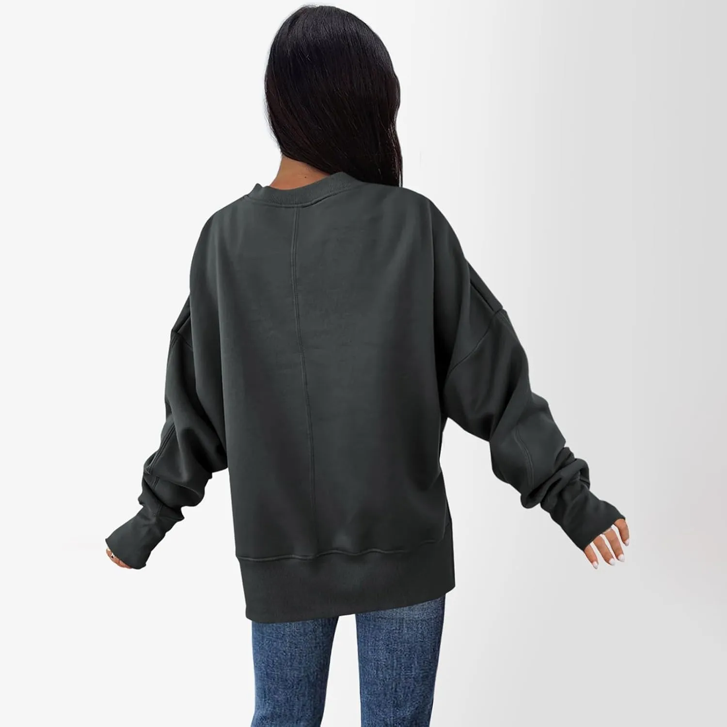 Sweatshirt for Women Crewneck Long Sleeve Shirts Fall Fashion Split Hem Lightweight Pullover Tops Oversized Sweater
