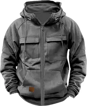 Tactical Sweatshirts Men Hoodies Full Zip Long Sleeve Workout Cargo Pullover Sport Outdoor Winter Jacket with Pocket