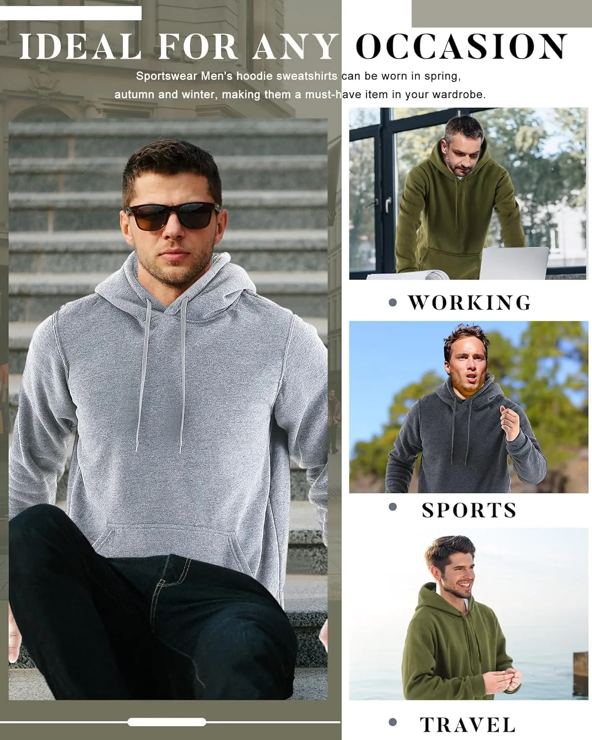 Taiyin 3 pack Men's Lightweight Fleece Pullover Hoodie Long Sleeve Sweatshirt