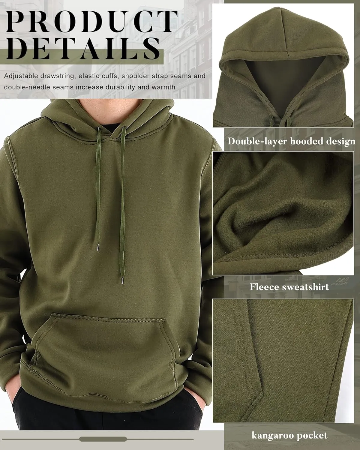 Taiyin 3 pack Men's Lightweight Fleece Pullover Hoodie Long Sleeve Sweatshirt