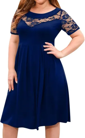 Tea Party Dresses for Woman Summer Plus Size Lace Short Sleeve Short Croset Dress Solid Club Cocktail Party Sundresses