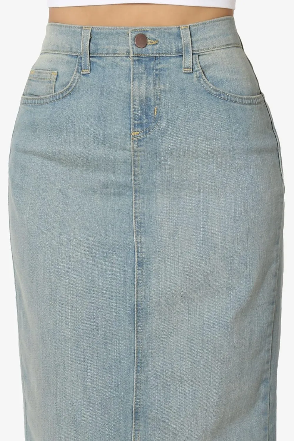 TheMogan Stone Wash Jean Pencil Knee Length Midi Stretch Denim Skirt