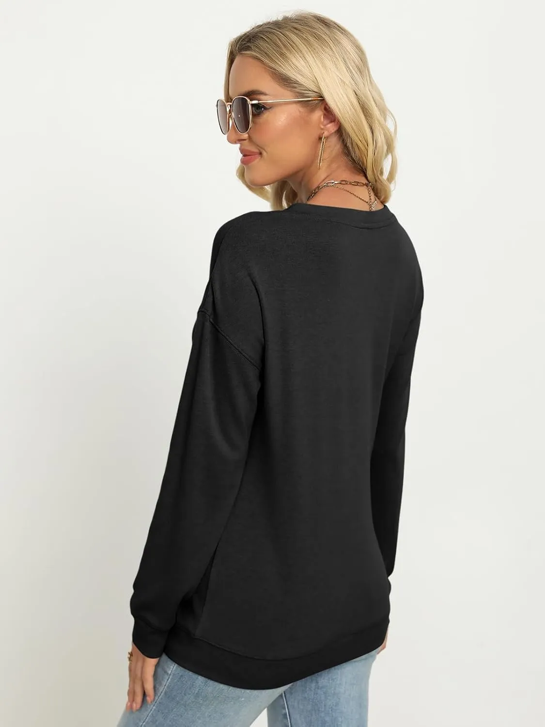 TICTICMIMI Women's V Neck Long Sleeve Tops Lightweight Sweatshirts Button Fall Shirts