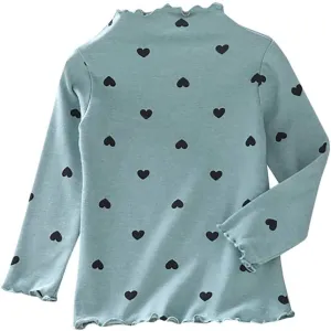Toddler Baby Little Girls Cotton Pullover Turtleneck T Shirt Top Long Sleeve Bottoming Shirt Basic Heart Print Blouse