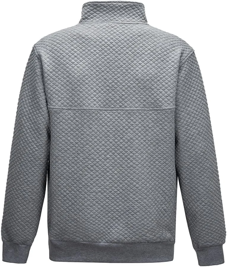 TOLOER Men's Fall Winter Long Sleeve Sweatshirt Quarter Button Stand Collar Texture Casual Pullover Sweatshirts with Pocket