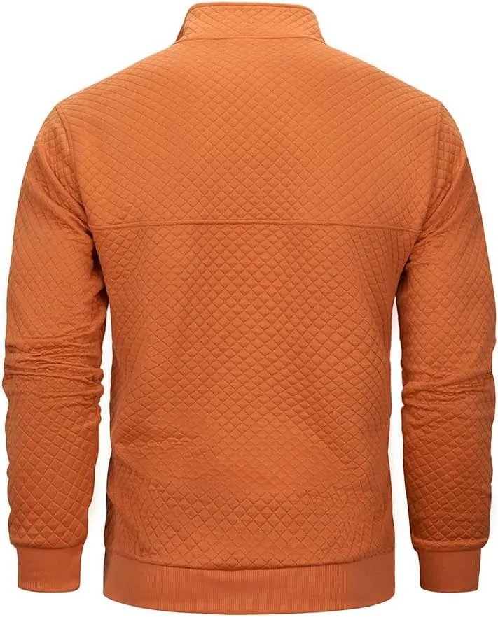 TOLOER Men's Fall Winter Long Sleeve Sweatshirt Quarter Button Stand Collar Texture Casual Pullover Sweatshirts with Pocket