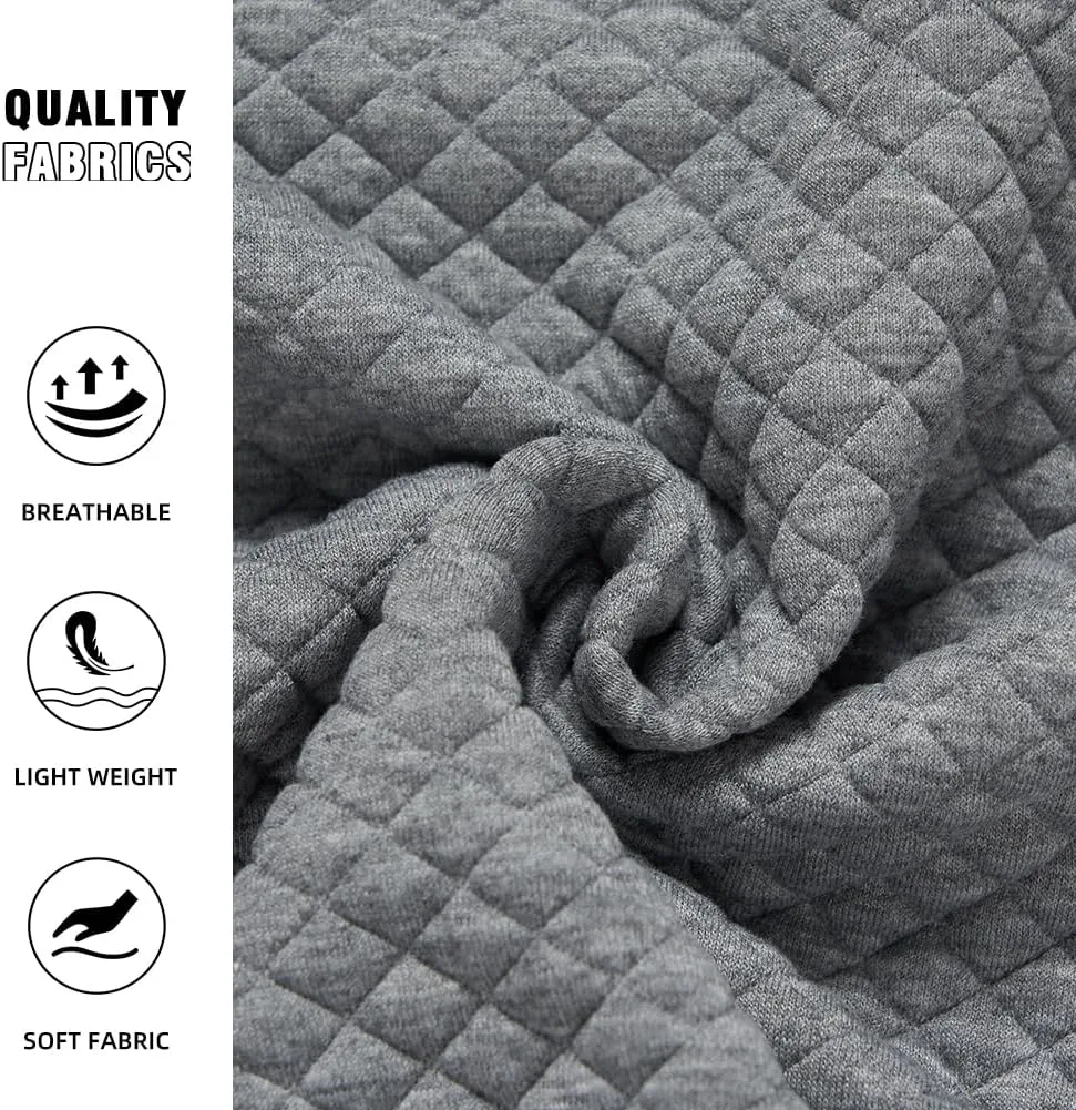 TOLOER Men's Fall Winter Long Sleeve Sweatshirt Quarter Button Stand Collar Texture Casual Pullover Sweatshirts with Pocket