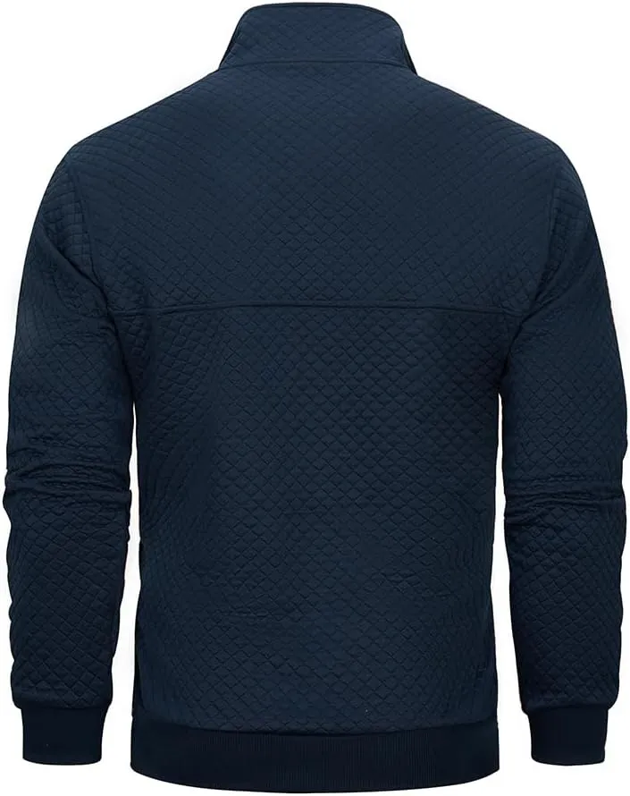 TOLOER Men's Fall Winter Long Sleeve Sweatshirt Quarter Button Stand Collar Texture Casual Pullover Sweatshirts with Pocket