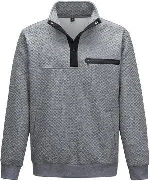 TOLOER Men's Fall Winter Long Sleeve Sweatshirt Quarter Button Stand Collar Texture Casual Pullover Sweatshirts with Pocket