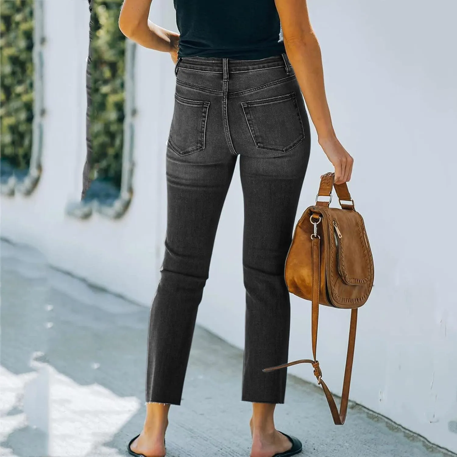 tuduoms Women Ripped Mid Rise Jeans Frayed Hem Denim Stretchy Skinny Jeans Fashion Boyfriend Distressed Ribbed Jegging Jeans