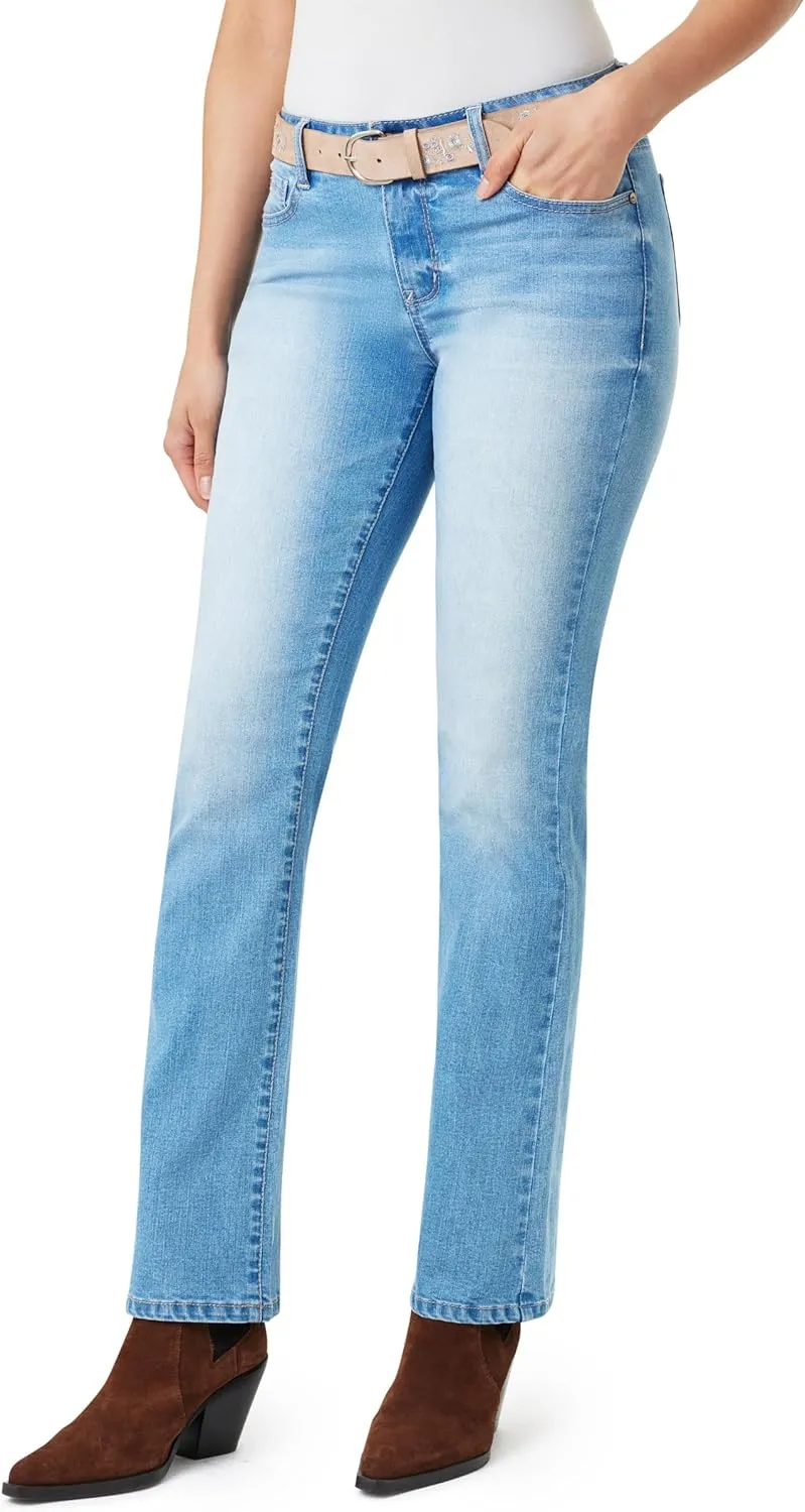 WallFlower Women's Luscious Curvy Belted Bootcut Mid-Rise Insta Stretch Juniors Jeans