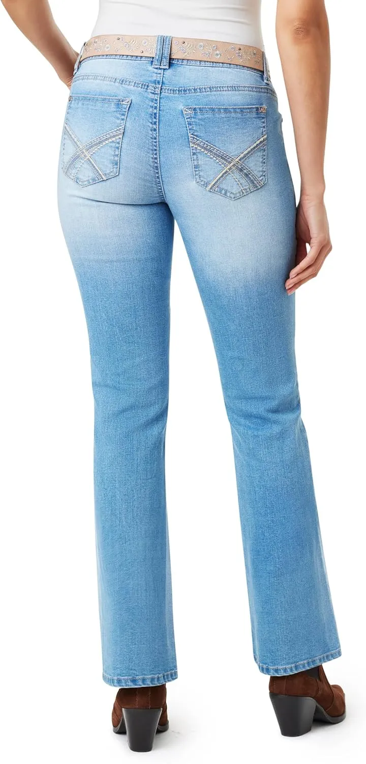 WallFlower Women's Luscious Curvy Belted Bootcut Mid-Rise Insta Stretch Juniors Jeans