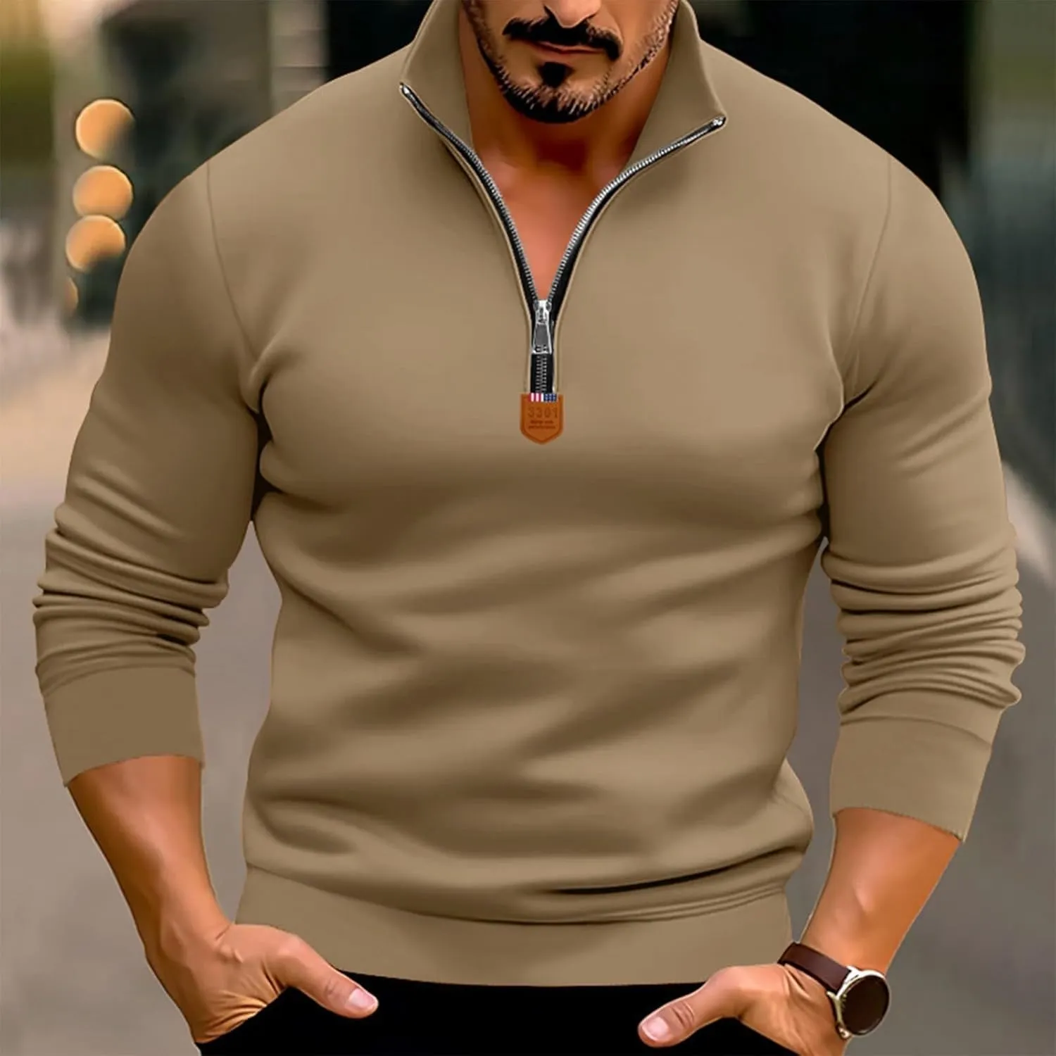 Wankang Men's Quarter Zip Pullover Casual Midweight Sweatshirts Fashion Fleece Sweatshirt Polo Shirt for Men