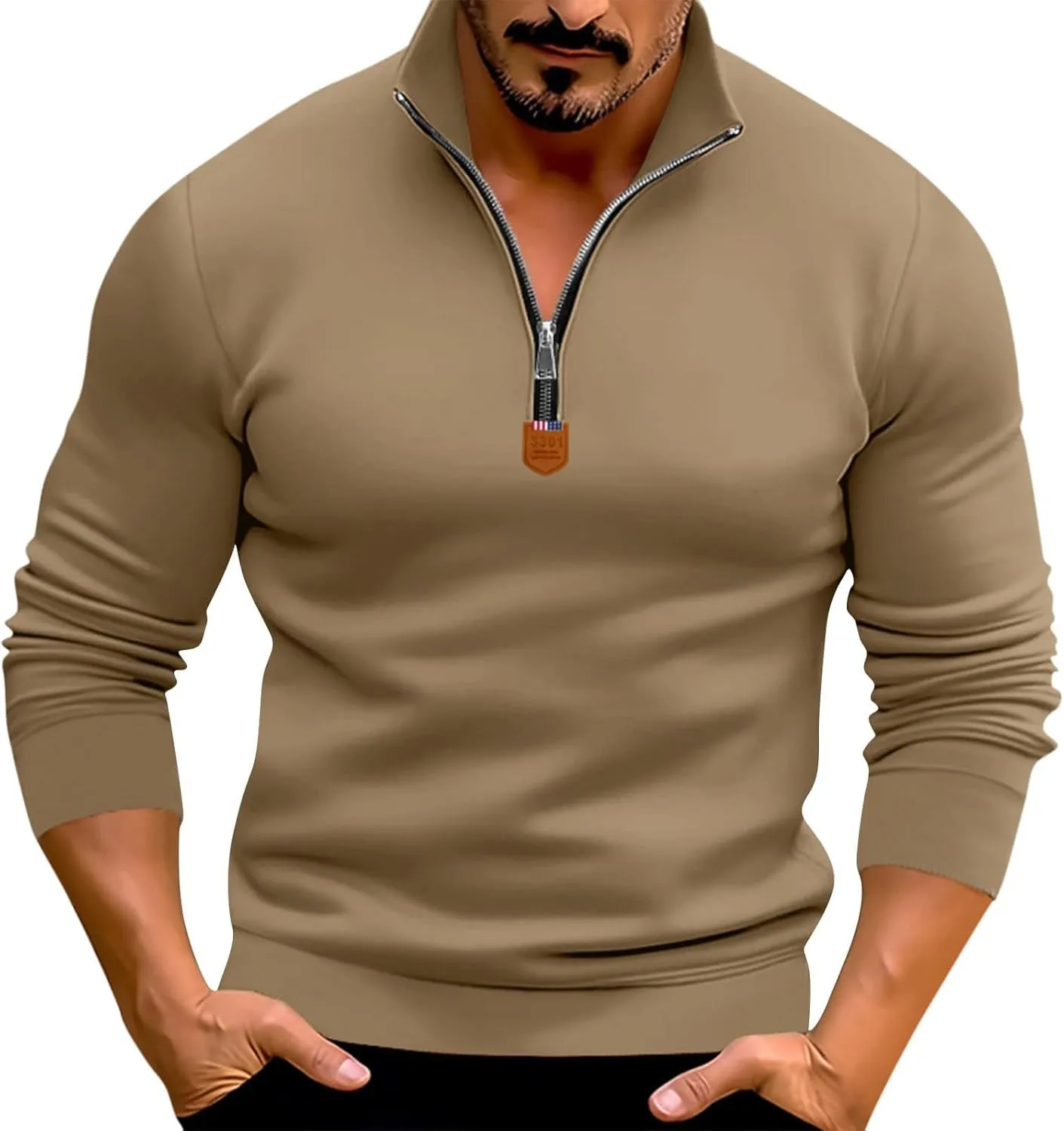 Wankang Men's Quarter Zip Pullover Casual Midweight Sweatshirts Fashion Fleece Sweatshirt Polo Shirt for Men