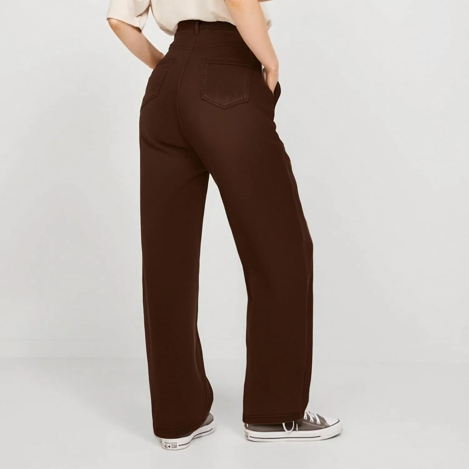 Wide Leg Jeans for Women Cropped High Waisted Trendy Button Fly Patch Pockets Stretchy Denim Pants Trousers Jeans