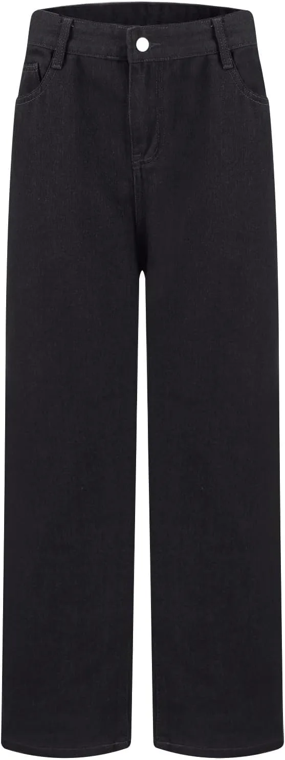 Wide Leg Jeans for Women Cropped High Waisted Trendy Button Fly Patch Pockets Stretchy Denim Pants Trousers Jeans