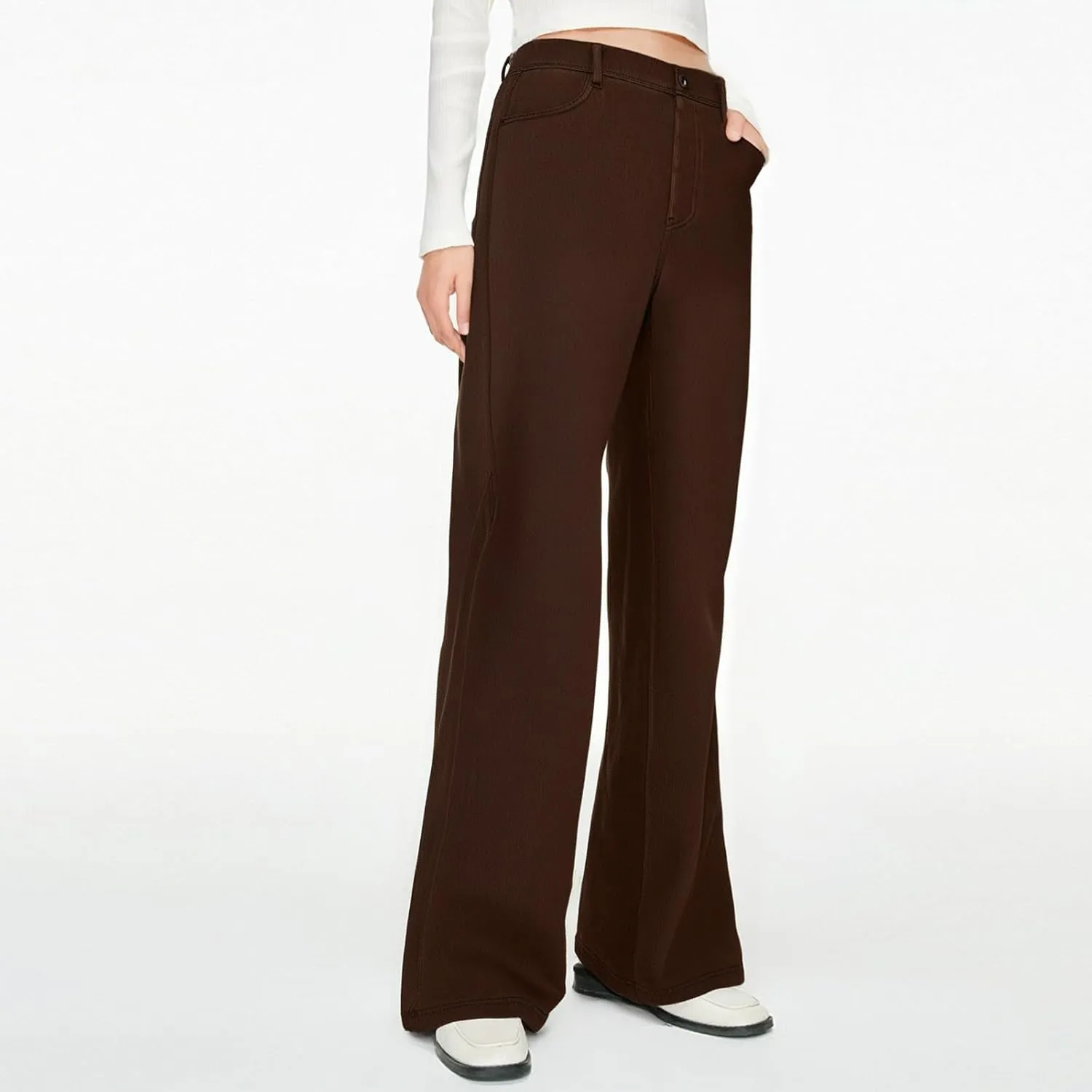 Wide Leg Jeans for Women Cropped High Waisted Trendy Button Fly Patch Pockets Stretchy Denim Pants Trousers Jeans