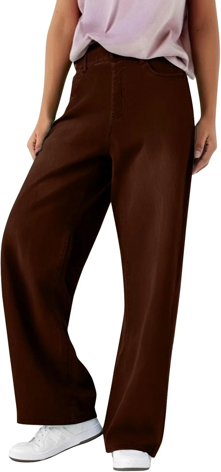 Wide Leg Jeans for Women Cropped High Waisted Trendy Button Fly Patch Pockets Stretchy Denim Pants Trousers Jeans