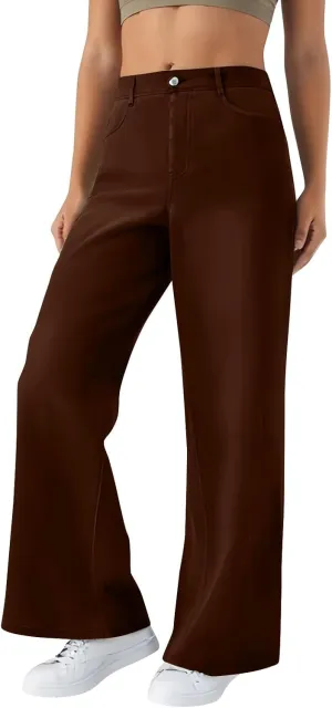 Wide Leg Jeans for Women Cropped High Waisted Trendy Button Fly Patch Pockets Stretchy Denim Pants Trousers Jeans
