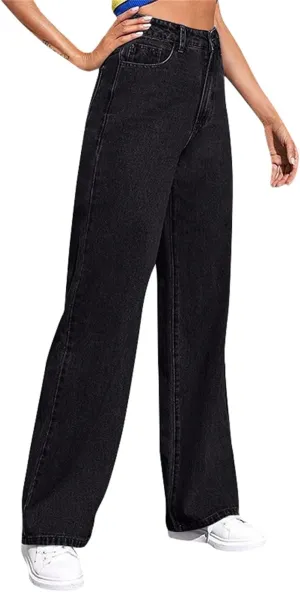Wide Leg Jeans for Women Cropped High Waisted Trendy Button Fly Patch Pockets Stretchy Denim Pants Trousers Jeans