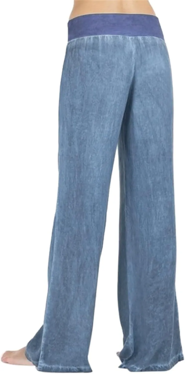 Wide Leg Jeans for Women Elastic High Waisted Pull On Baggy Jeans Comfy Casual Stretchy Denim Pants with Pockets