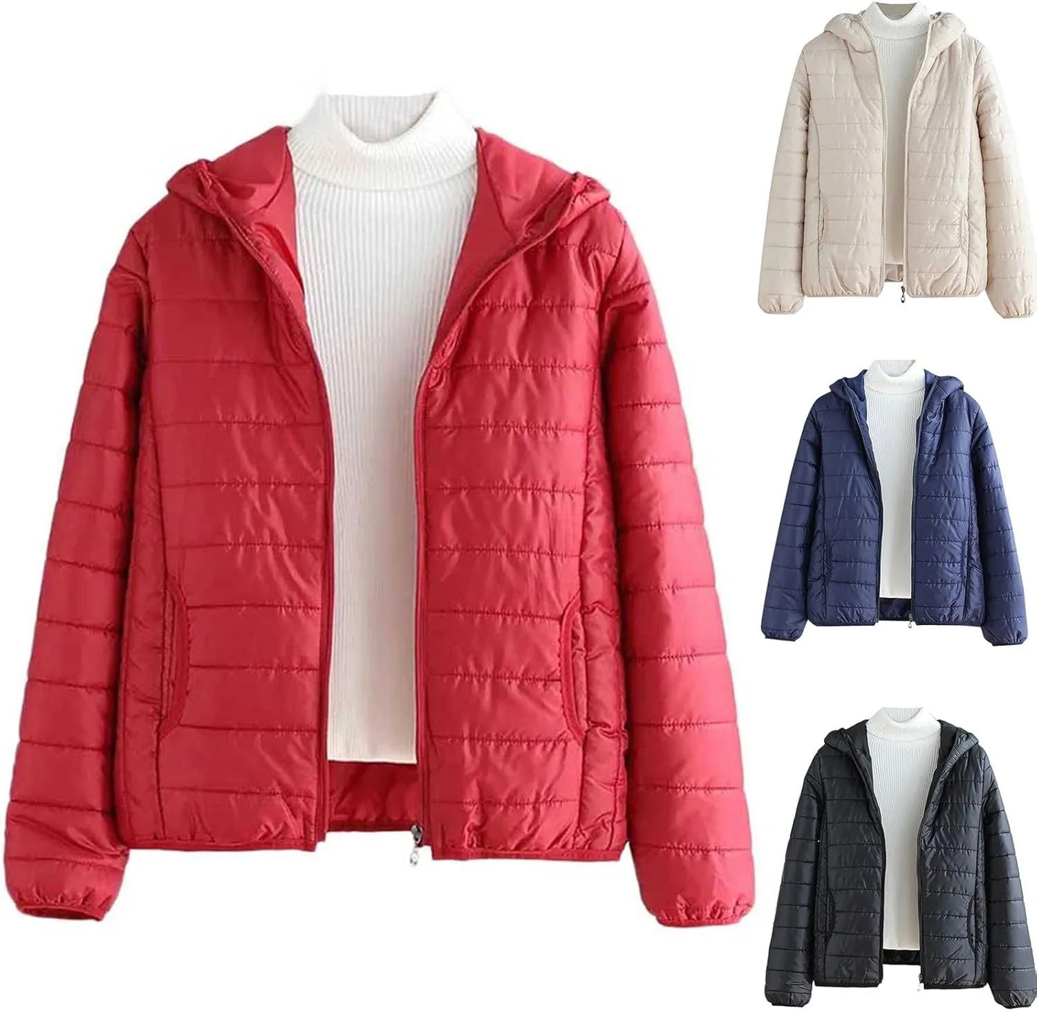 Winter Puffer Coats for Women, Womens Lightweight Puffer Jacket Packable Hooded Puffer Jacket Winter Zip Up Puffy Jacket