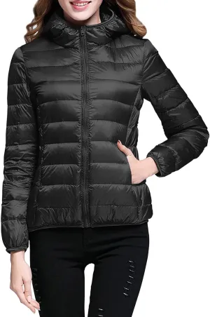 Winter Puffer Coats for Women, Womens Lightweight Puffer Jacket Packable Hooded Puffer Jacket Winter Zip Up Puffy Jacket
