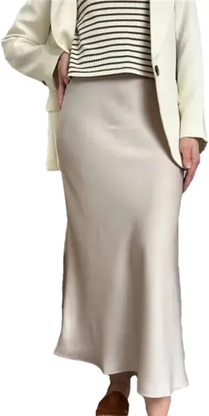 Woman Elastic High Waist Satin Fishtail Skirts Slim Long Dresses