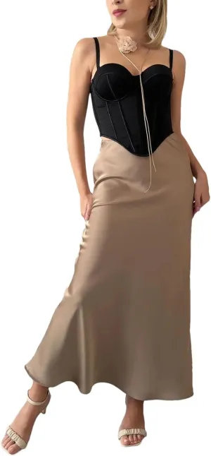 Woman Elastic High Waist Satin Fishtail Skirts Slim Long Dresses