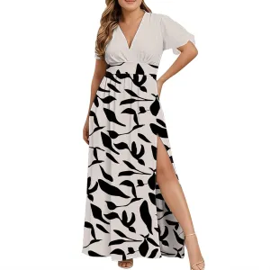 Women 2025 Maxi Dress Vacation Floral Short Sleeve Spring Casual Patchwork Boho Split Beach Long Flowy Sundress