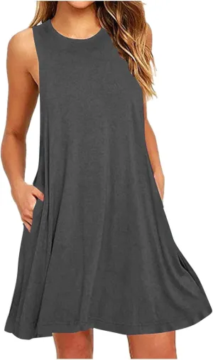 Women Bohemian Summer Dresses Casual Sleeveless Tshirt Dress Loose Flowy Swing Dresses Cute Beach Vacation Sundress