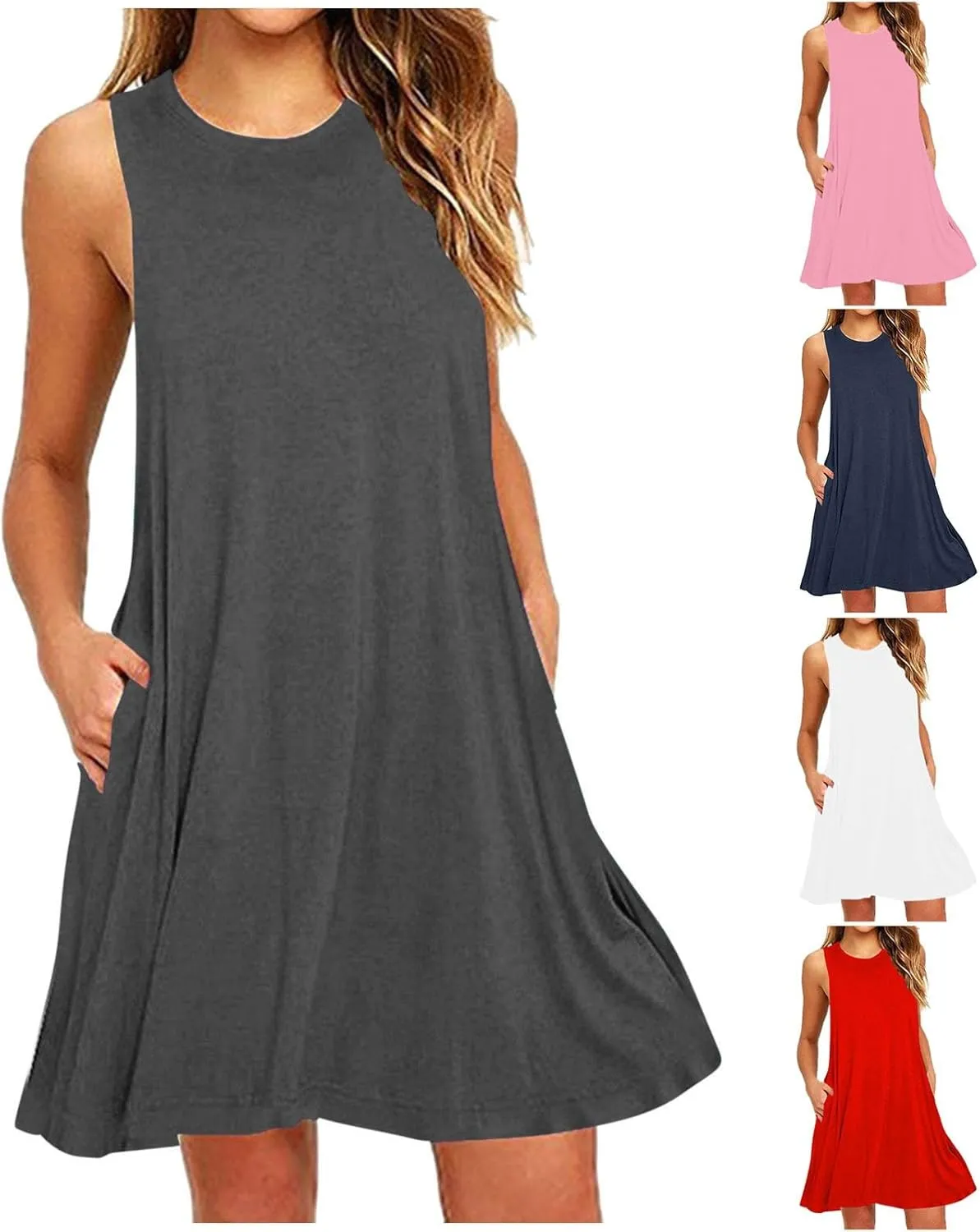 Women Bohemian Summer Dresses Casual Sleeveless Tshirt Dress Loose Flowy Swing Dresses Cute Beach Vacation Sundress