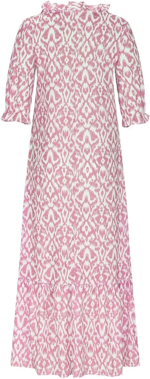 Women Boho Summer Dress Short Sleeve Tassel V Neck Ruffle Flowy A-Line Maxi Dresses Casual Loose Beach Vacation Dress