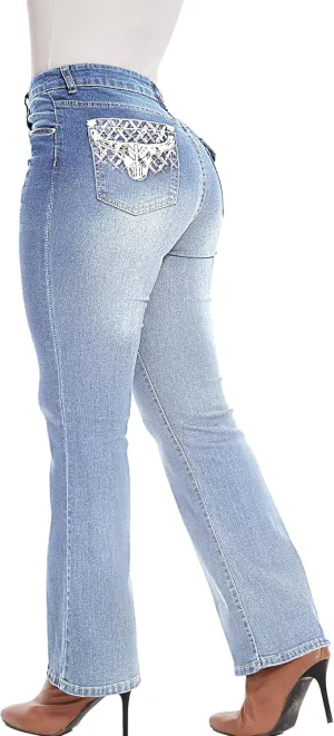 Women Butt Lifting Jeans - Stretch Denim Mid Rise Pants With Tummy Control