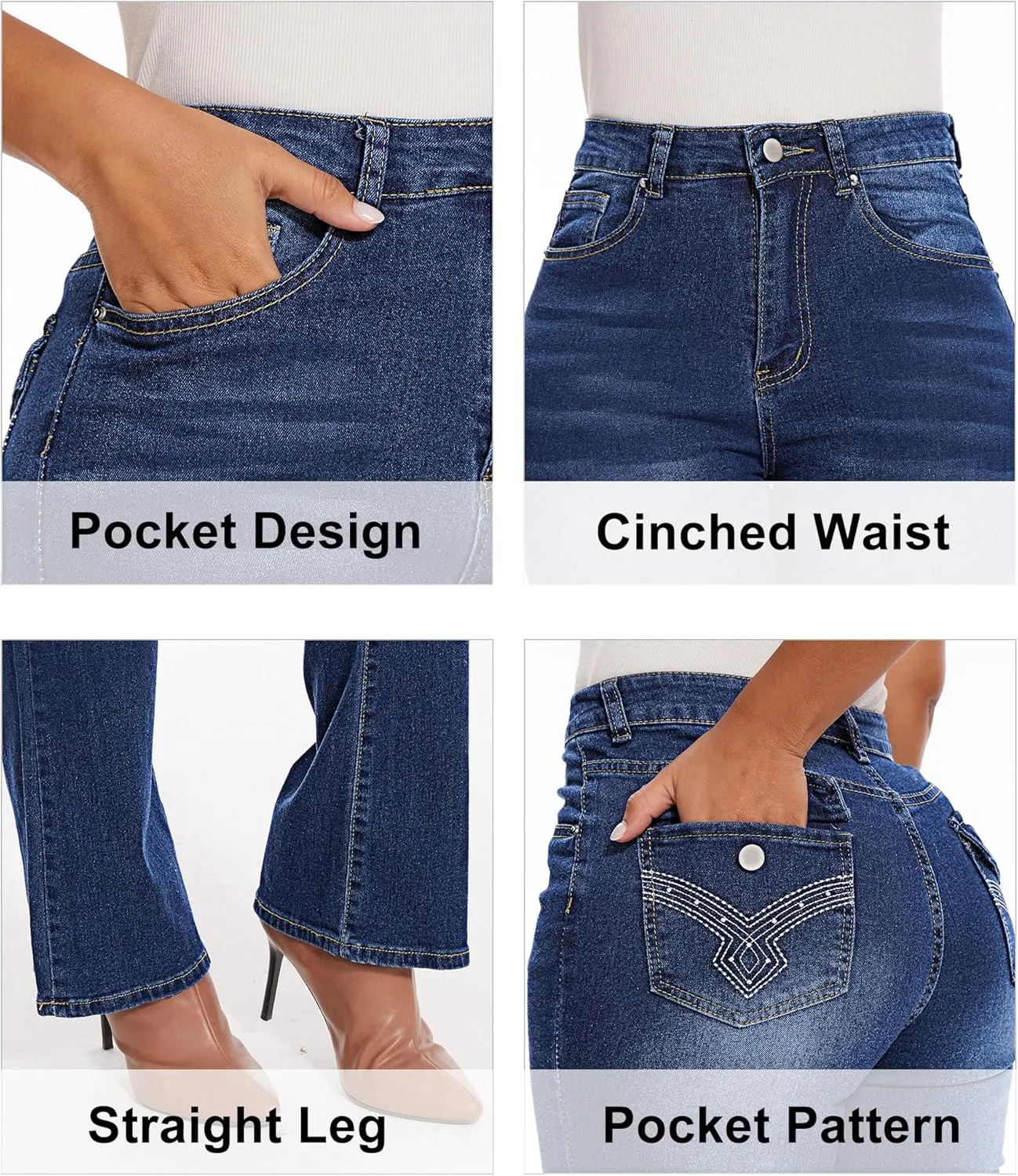 Women Butt Lifting Jeans - Stretch Denim Mid Rise Pants With Tummy Control