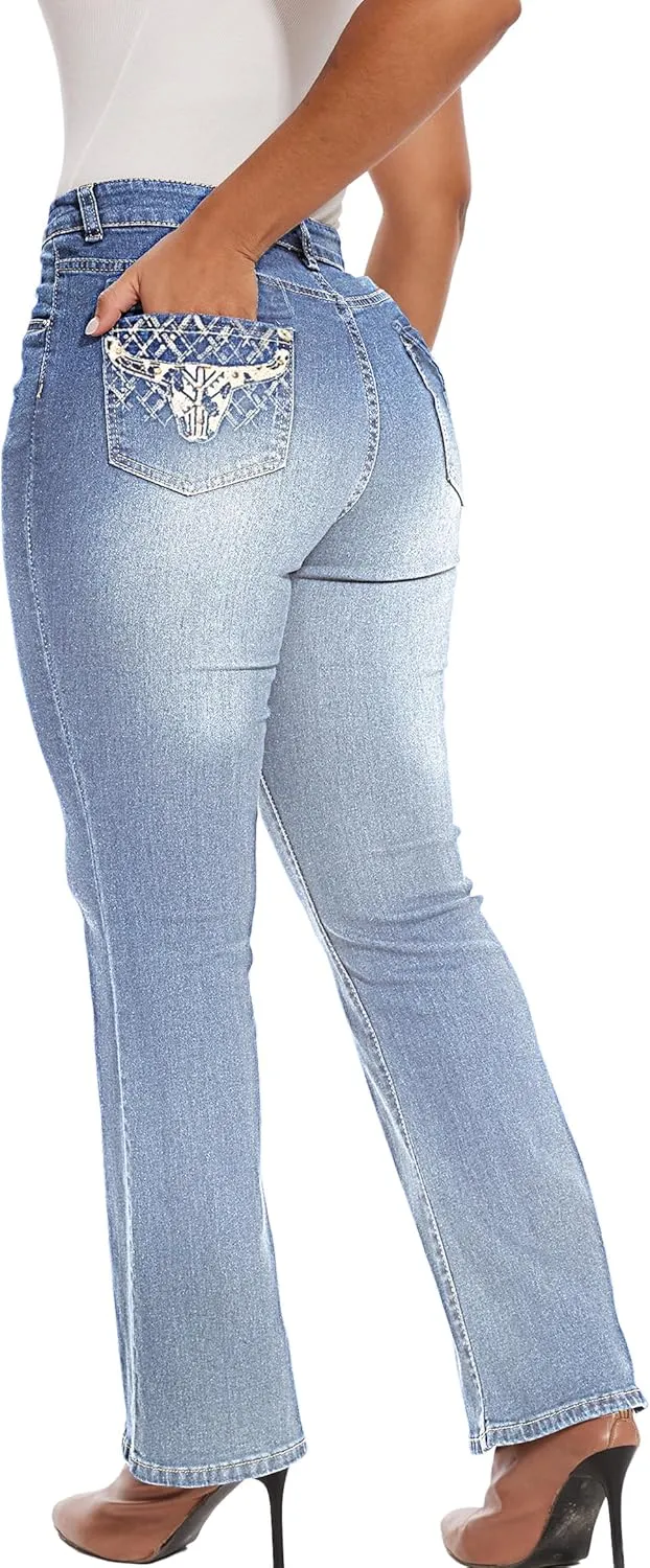 Women Butt Lifting Jeans - Stretch Denim Mid Rise Pants With Tummy Control