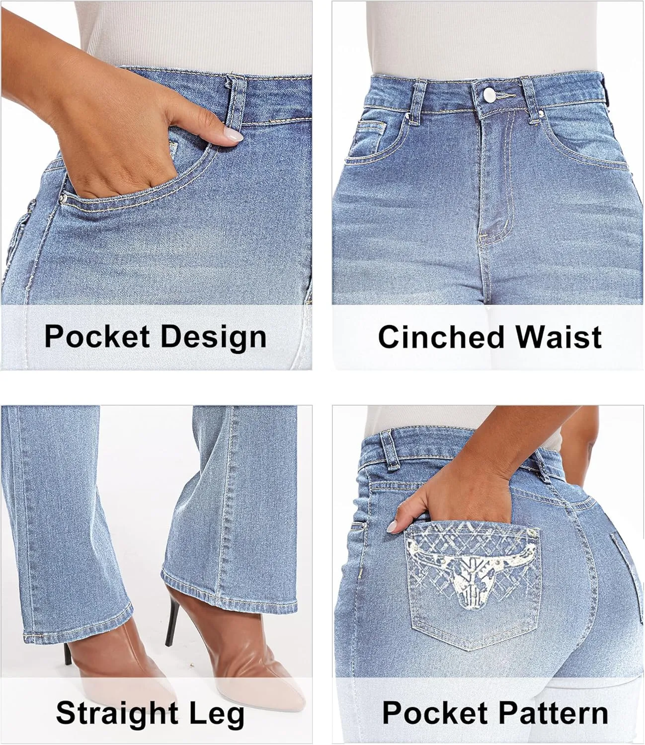 Women Butt Lifting Jeans - Stretch Denim Mid Rise Pants With Tummy Control