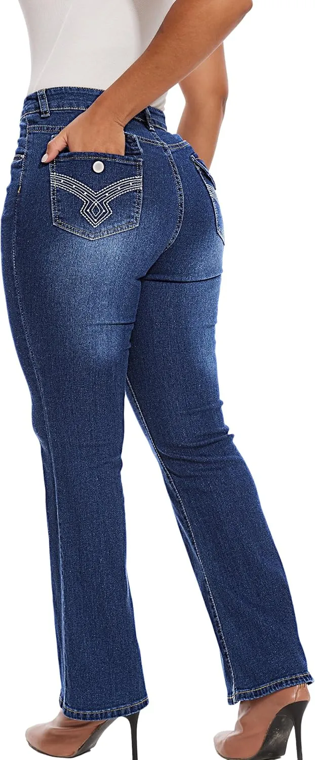 Women Butt Lifting Jeans - Stretch Denim Mid Rise Pants With Tummy Control