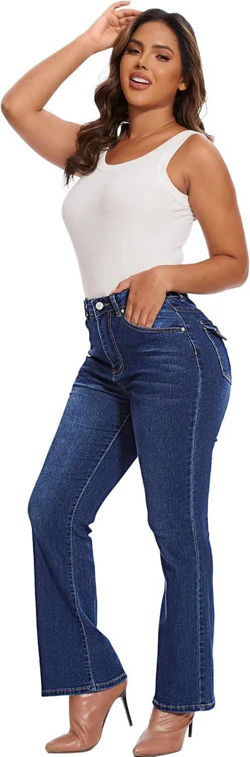 Women Butt Lifting Jeans - Stretch Denim Mid Rise Pants With Tummy Control