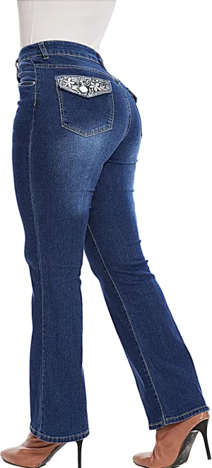 Women Butt Lifting Jeans - Stretch Denim Mid Rise Pants With Tummy Control